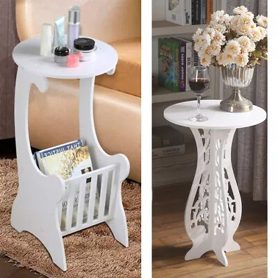 £12.99 • Buy Round Bedside Table White Coffee Table With Magazine Rack | Small Side End Table