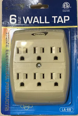 Beige Grounded Sockets Electrical Outlet Multiple 6 Plug Extender Wall Adapter • $8.25