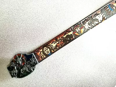 INDIAN NATIVE AMERICAN Genuine Leather Belt & Matching Epoxy Buckle - NEW! • $39.95