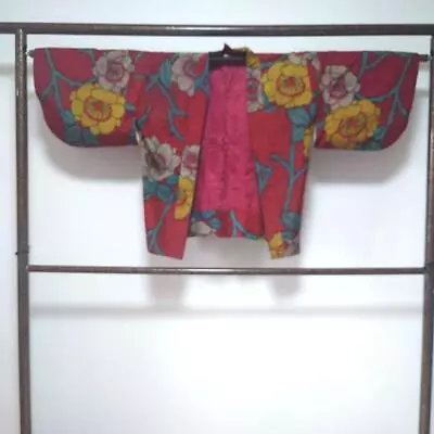 Japanese H13 Haori Antique Meisen Red Color Flower Pattern • $95.76