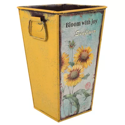 Galvanized Metal Planter Tall Floor Iron Flower Bucket Flowers • £16.19