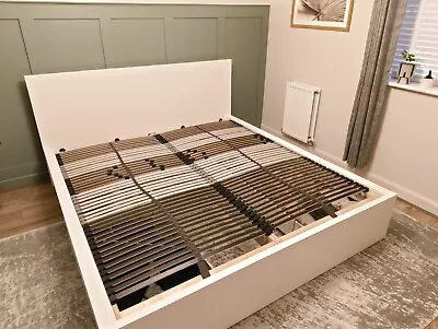 White Super King Bed Frame 180×200cm IKEA MALM Upgraded Bed Slats +4 Drawers  • £0.99