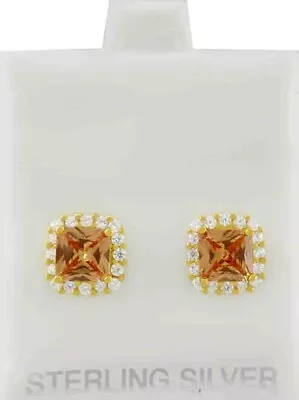 LAB CREATED 2.64 Cts IMPERIAL YELLOW TOPAZ & W/SAPPHIRES EARRING .925 SILVER • $0.99