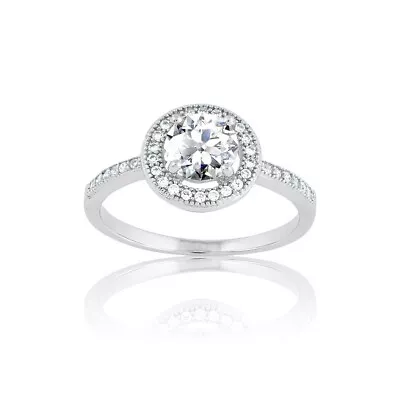 Sterling Silver Micro Pave Round Center CZ Ring • $35