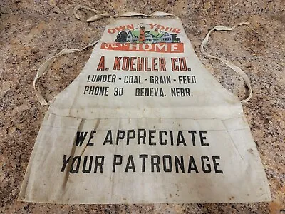 Bib Nail Apron A. Koehler Lumber Coal Grain Feed Company Of Geneva Nebraska • $25