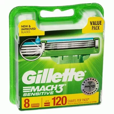 Gillette Mach3 Turbo Sens Blade 8 Pk Sensitive Cartridges Pack Mach 3 Razor Cart • $42.65