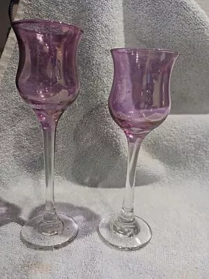 Vintage Handblown Glass Amethyst Purple Stemware Cordial Candle Set Of 2 Sizes • $24