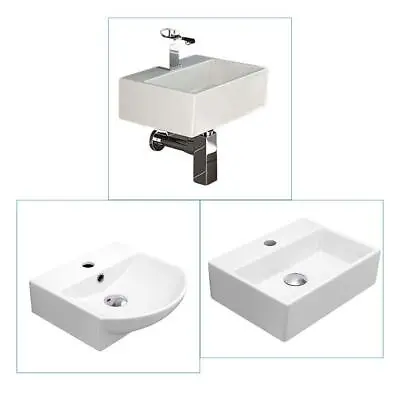 Bathroom Basin Wall Hung Cloakroom Sink Modern Basin Square Curved White • £38.99
