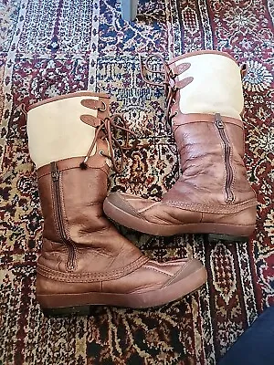 UGG Australia Belcloud Tall Winter Duck Boots Womens Size 7 38 Brown Leather Zip • $75