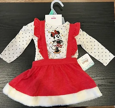 NEW Disney Baby Minnie Mouse Christmas Dress 3 Piece Set Size 6/9 Months Tights • $12