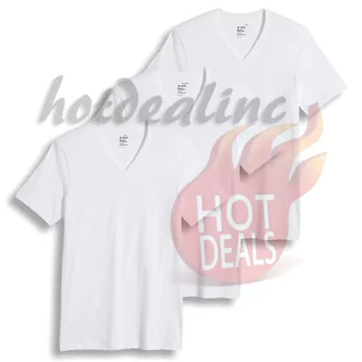 $19.99 • Buy 6 Pack White Men's 100% Cotton Tagless Crew V-Neck T-Shirt Undershirt Tee 