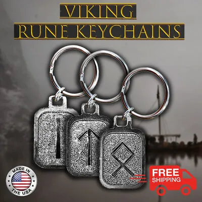 Metal Rune Keychains Nordic Viking Symbols Antique Pewter Gift Made In USA • $17.49