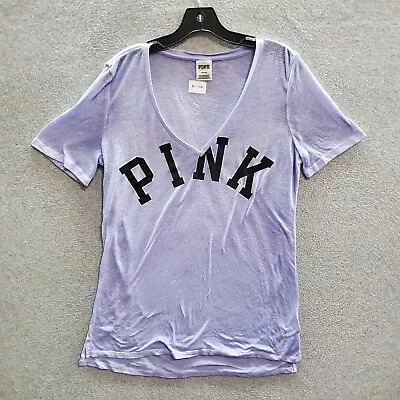 Pink Victorias Secret Women Top Medium Purple T-Shirt Logo Spellout Short Sleeve • $13.51