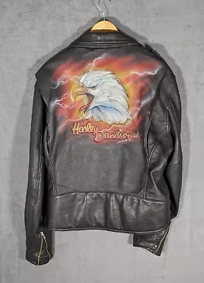 VTG Custom Authentic Harley Davidson Leather Jacket Screaming Eagle Size 48 • $275