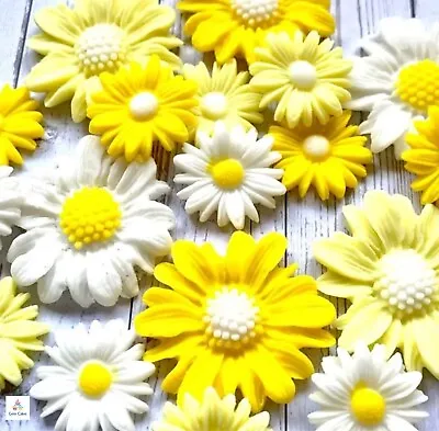 Edible Yellow White Daisies Fondant Flowers Sugar Cake Toppers Birthday Wedding • £6.95