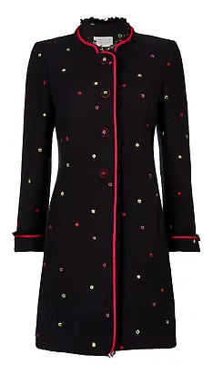 ☆ CAROLINE CHARLES ~Bugatti Embroidered Black Cotton Coat UK8 Current RP £995 • £300