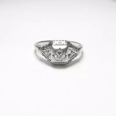 1930s Vintage 14K White Gold 0.12 Ct European Cut Diamond Ring 0.14 Cts Total • $58