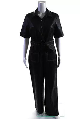 Staud Womens Collared Buttoned Zipped Short Sleeve Jumpsuit Black Size 8 • $85.39