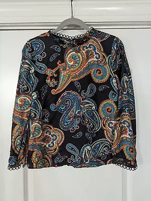 J. Crew Silk Paisley Blouse Long Sleeve Black Women's Size 2 • $12