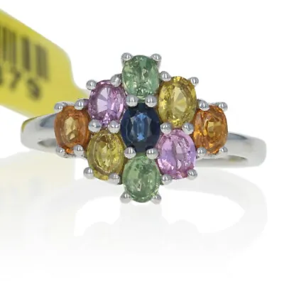 Sterling Silver Multi-Color Sapphire Cluster Bypass Ring - 925 Oval Cut 2.50ctw • $49.99