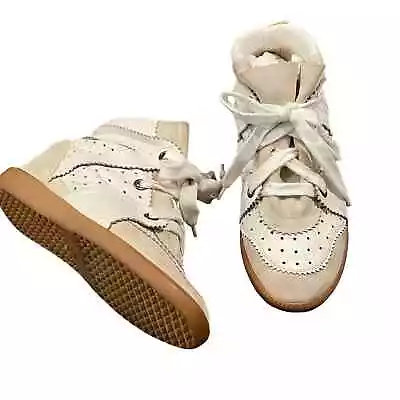 Isabel Marant Leather Suede Trainer Size 39 White Natural Laser Cut • $168