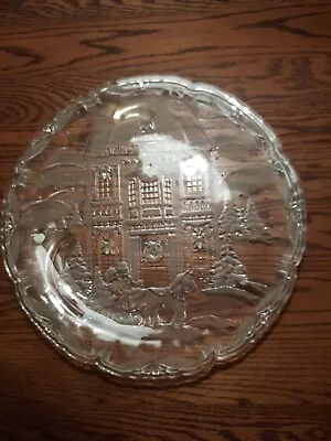 Christmas Platter 15  Round Frosted Glass Winter Wonderland Mikasa Serving - K • $29.50