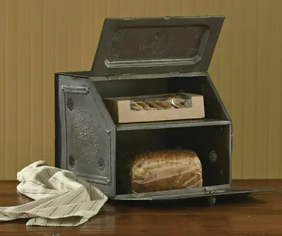 Primitive Farmhouse Black Speckled Star Metal Bread Box Vintage Style • $165