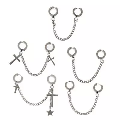 £3.04 • Buy 1Pc Hip Hop Double Pierced Hoop Huggie Dangle Chain Drop Earring Studs Ear Cuffs