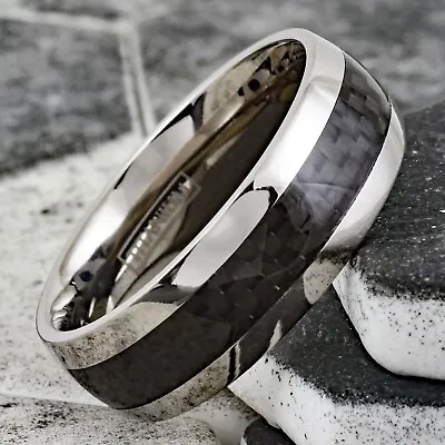 Titanium Black Carbon Fiber Stripe Comfort Fit Men's Wedding Band Ring Size 5-13 • $13.99