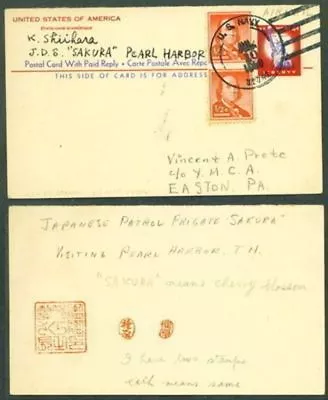 UY16 R Upr PC - JAPAN SHIP Vist To PEARL HARBOR HAWAII -  NAVY Cancel • $59