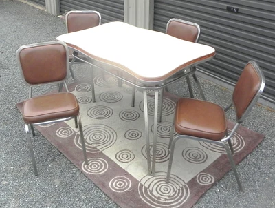 $650 • Buy Vintage Retro Dining Chrome Base Laminate Table & 4 Chrome Vinyl Chairs
