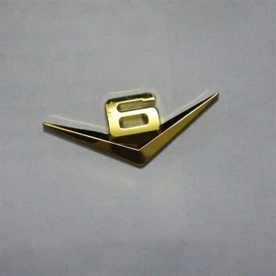 $7.98 • Buy 1x Golden V6 Chrome Metal Decal Sticker Emblem Badge Engine 3D Twin Turbocharged