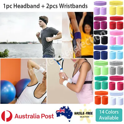 2 Wristbands 1 Headband Cotton Sweatbands Sport Tennis Yoga Badminton  Tennis • $4.49