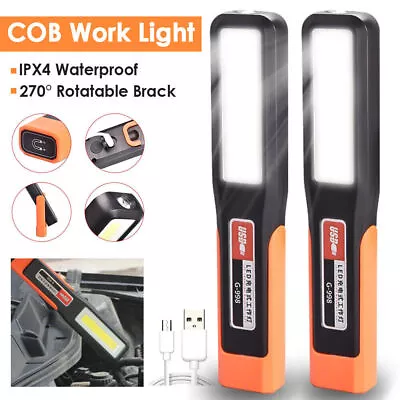 2PCS COB LED Cordless Magnetic Work Light USB Inspection Lamp Torch Rechargeable • £9.99