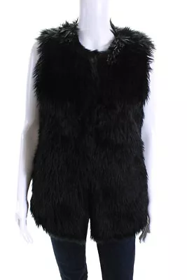 Vince Camuto Womens Faux Fur Sleeveless Open Front Short Cardigan Black Size S • $34.99