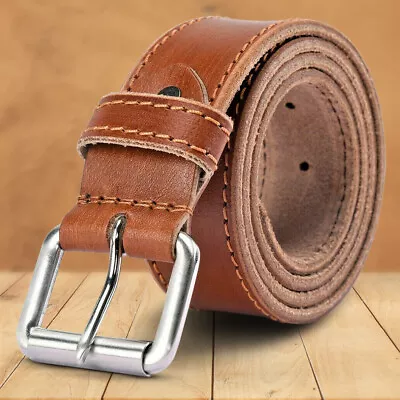 Leather Mens Belt Stylish Strap Full Grain Black Brown Tan Jeans Denim Formal • £12.95