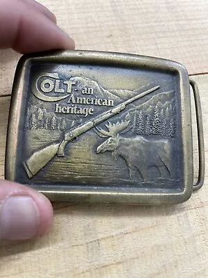 VINTAGE Colt Firearms Belt Buckle Indiana Metal Craft Solid Brass Made In USA • $34.85