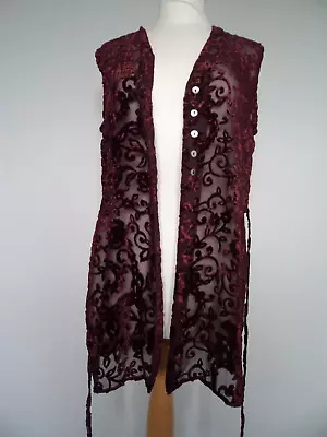 Vintage  Burgundy Long Sleeveless  Waistcoat Size 10 • £7.99