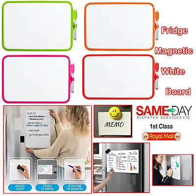 £3.91 • Buy A4 Magnetic Dry Wipe White Note Board Kitchen Fridge Memo + Pen Various Colours
