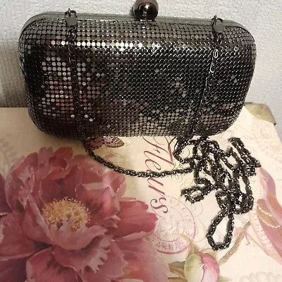 Box Handbag House Of Fraser Chain Mail Clutch Silver Pewter Metallic Untold  • £19.99