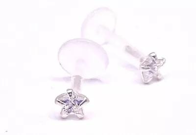 £4.05 • Buy Bioflex Star Labret Helix Ear Bar In Sterling Silver Push Fit In Clear Crystal