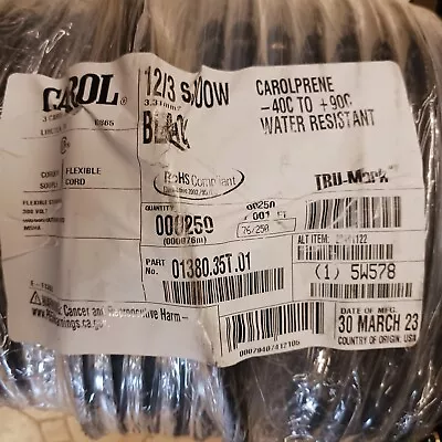 Carol 01380.35T.01 - 12/3C  Carolprene SJOOW 300V Portable Power Cord Black 250' • $310