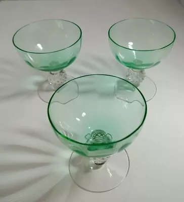 Vintage Morgantown Golf Ball Steigel Green Clear Sundae Sherbet Stem Glasses *3* • $34.99