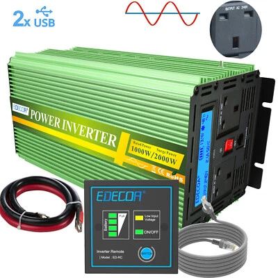 £124.50 • Buy EDECOA Power Inverter 12V To 240V Pure Sine Wave 1000W Converter LCD USB Port UK