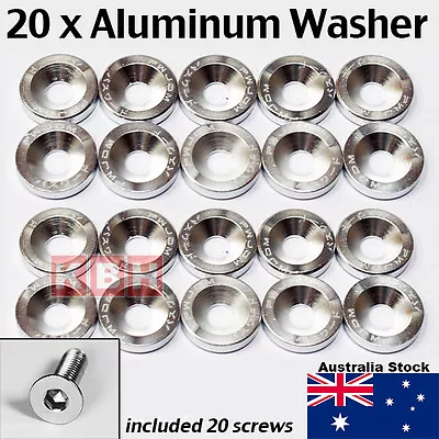 20pcs Billet Aluminum Fender Bumper Washer Bolt Engine Bay Dress Up Kit SILVER • $17.59