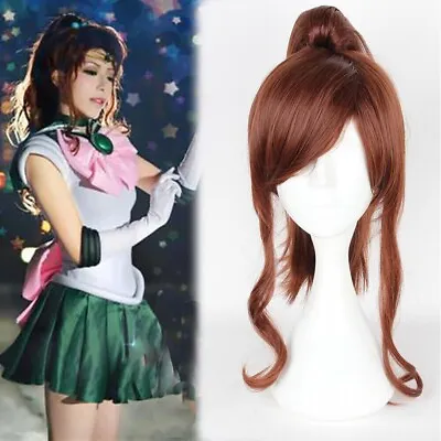 Sailor Jupiter Cosplay Wig Long Brown Straight Ponytail Bangs Synthetic Hair • $25