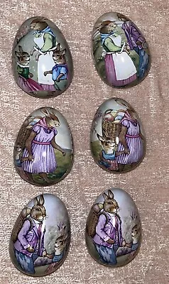Vintage 2009 Metal Tin Fillable EASTER Eggs BUNNY Lithograph NEW Set Of 6 • $8.88