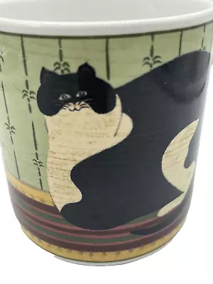 Vtg Warren Kimble Sakura Fat Black Tuxedo Cat Coffee Mug Folk Art • $14.99