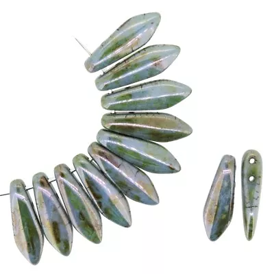 Czech Glass Dagger Drop Beads 5x16mm 2-Hole Chalk Lazure Blue • $4.79