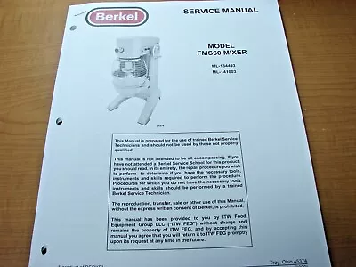 Berkel Model FMS60 Mixer Service Manual  Commercial Kitchen Equipment • $19.99